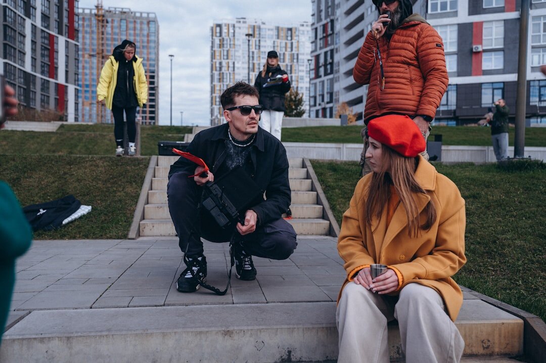 actors filming on set